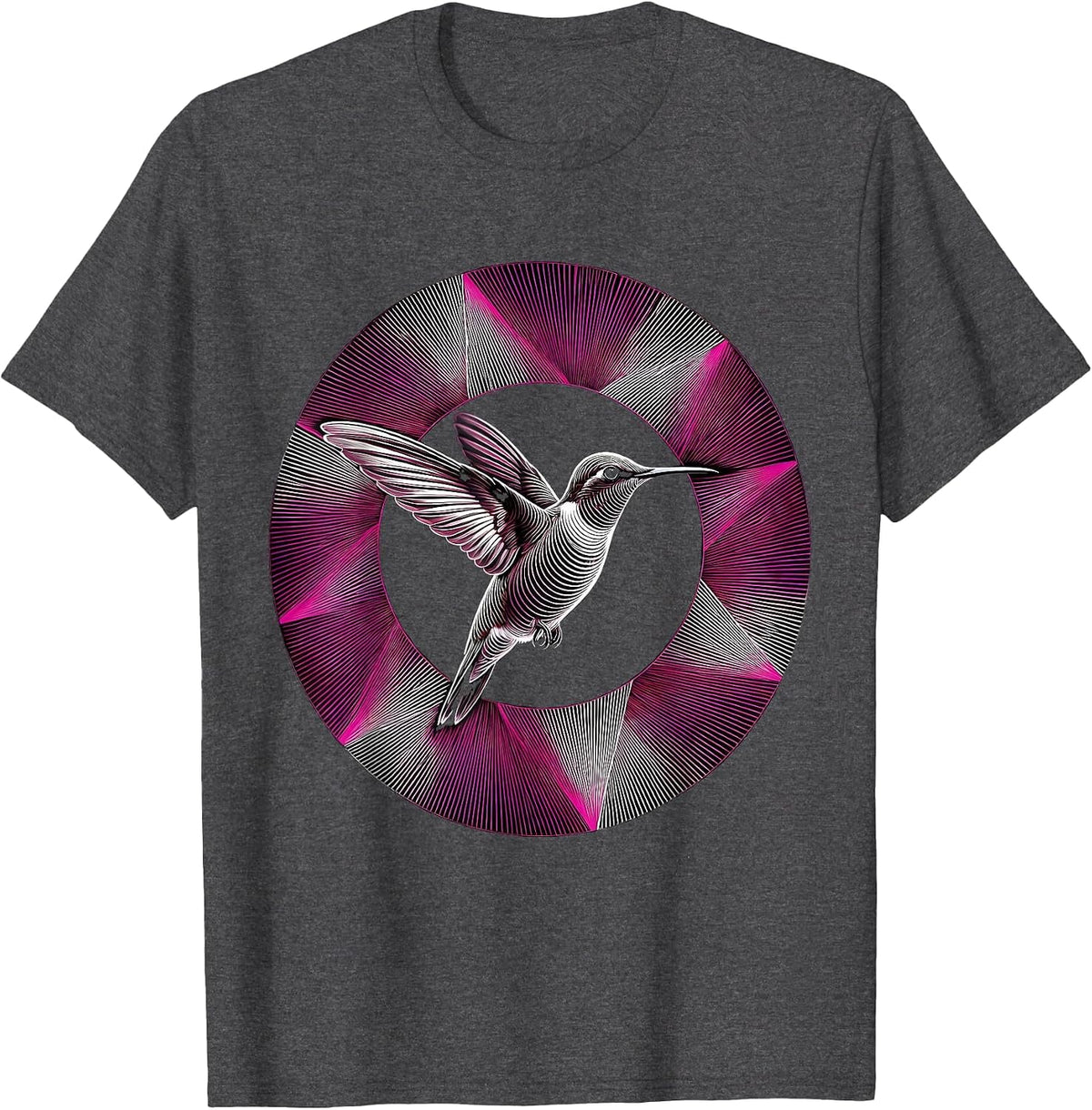Hummingbird Rainbow Light Beam Illustration T-Shirt - Dark Heather Grey