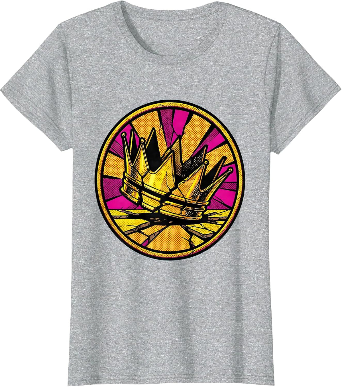 Shattered Golden Crown Fallen Royalty Design T-Shirt - Heather Grey