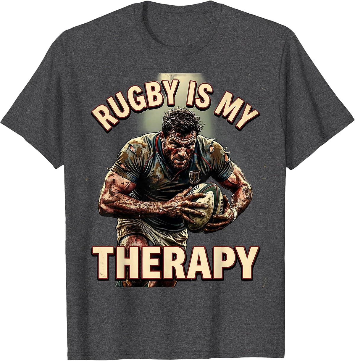 Rugby Is My Therapy Funny Rugby Design T-Shirt - Dark Heather Grey
