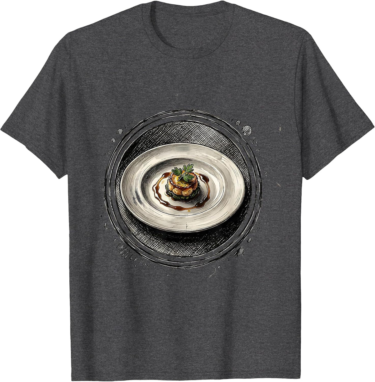 Men's Perfectly Plated Dish Chef Art Design T-Shirt - Dark Heather Grey