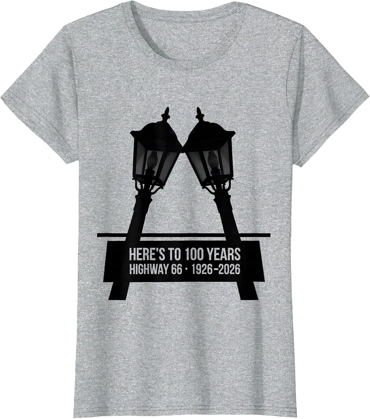Here's To 100 Years, Highway 66 1926-2026 Vintage T-Shirt - Heather Grey