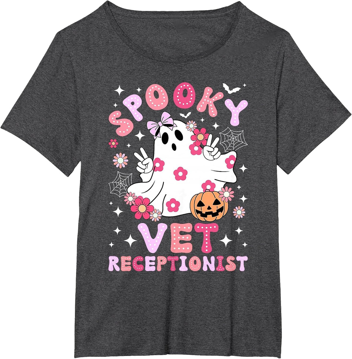 Spooky Vet Receptionist Halloween Veterinarian Receptionist T-Shirt - Dark Heather Grey
