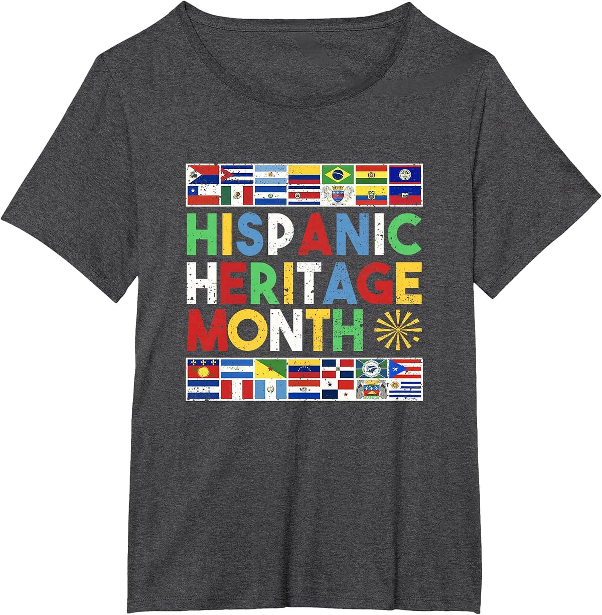 Hispanic Heritage Month Distressed Flags Tees T Shirts for Men Women Kids - Dark Heather Grey