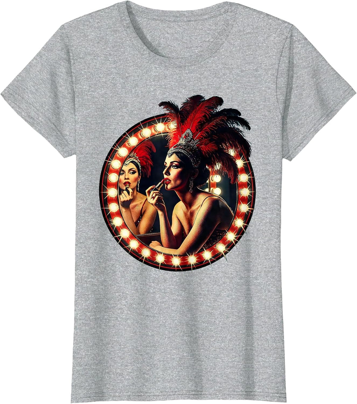 Women's Showgirl Lipstick Dressing Room Glamour Illustration T-Shirt - Heather Grey