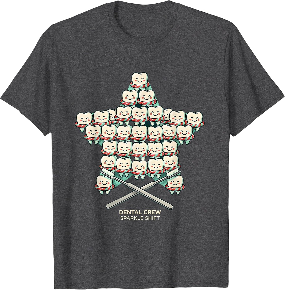 Dental Crew Sparkle Shift Funny Dental Team Christmas T-Shirt - Dark Heather Grey