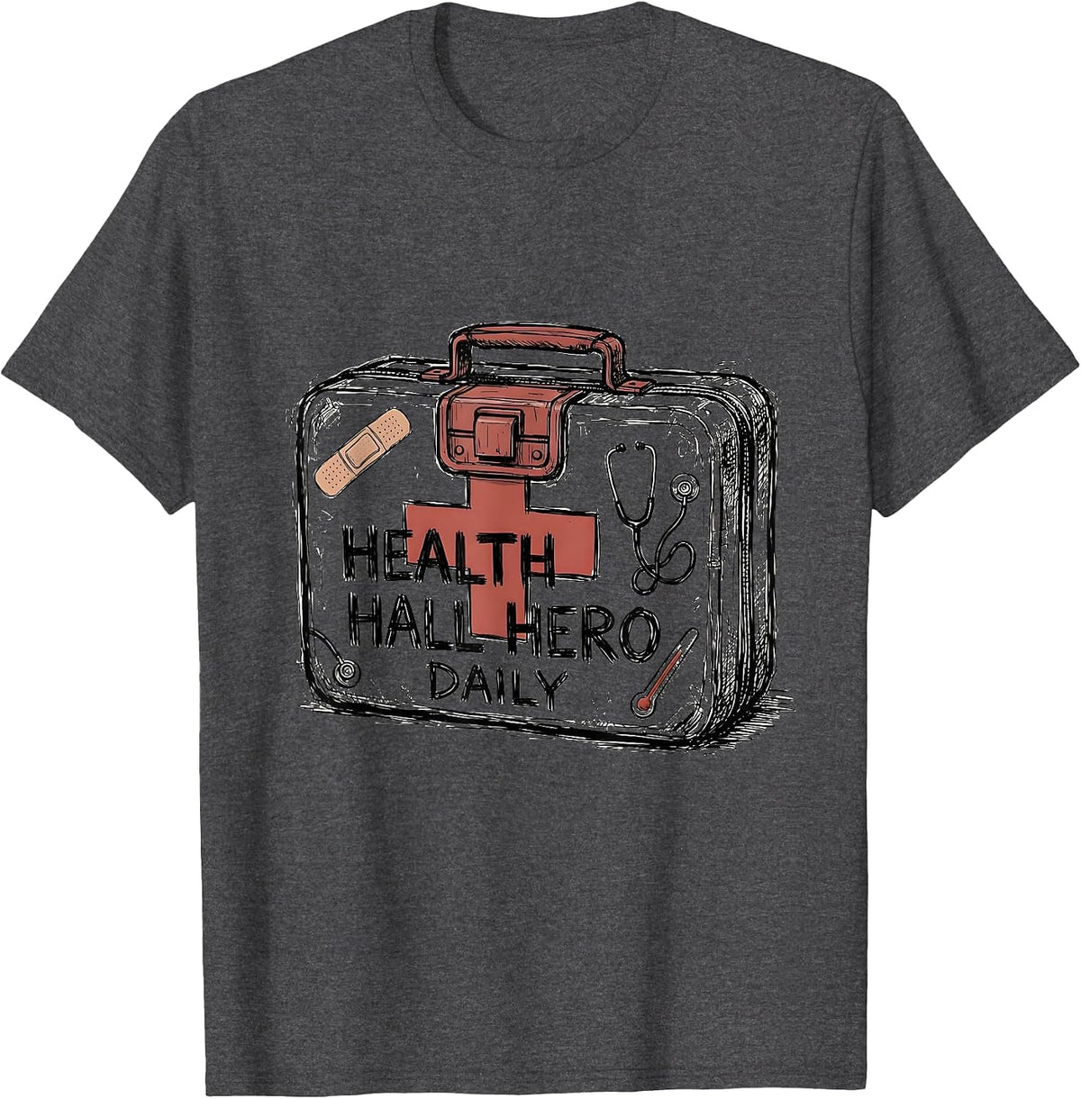 School Nurse Health Hall Hero Daily Design T-Shirt - Dark Heather Grey