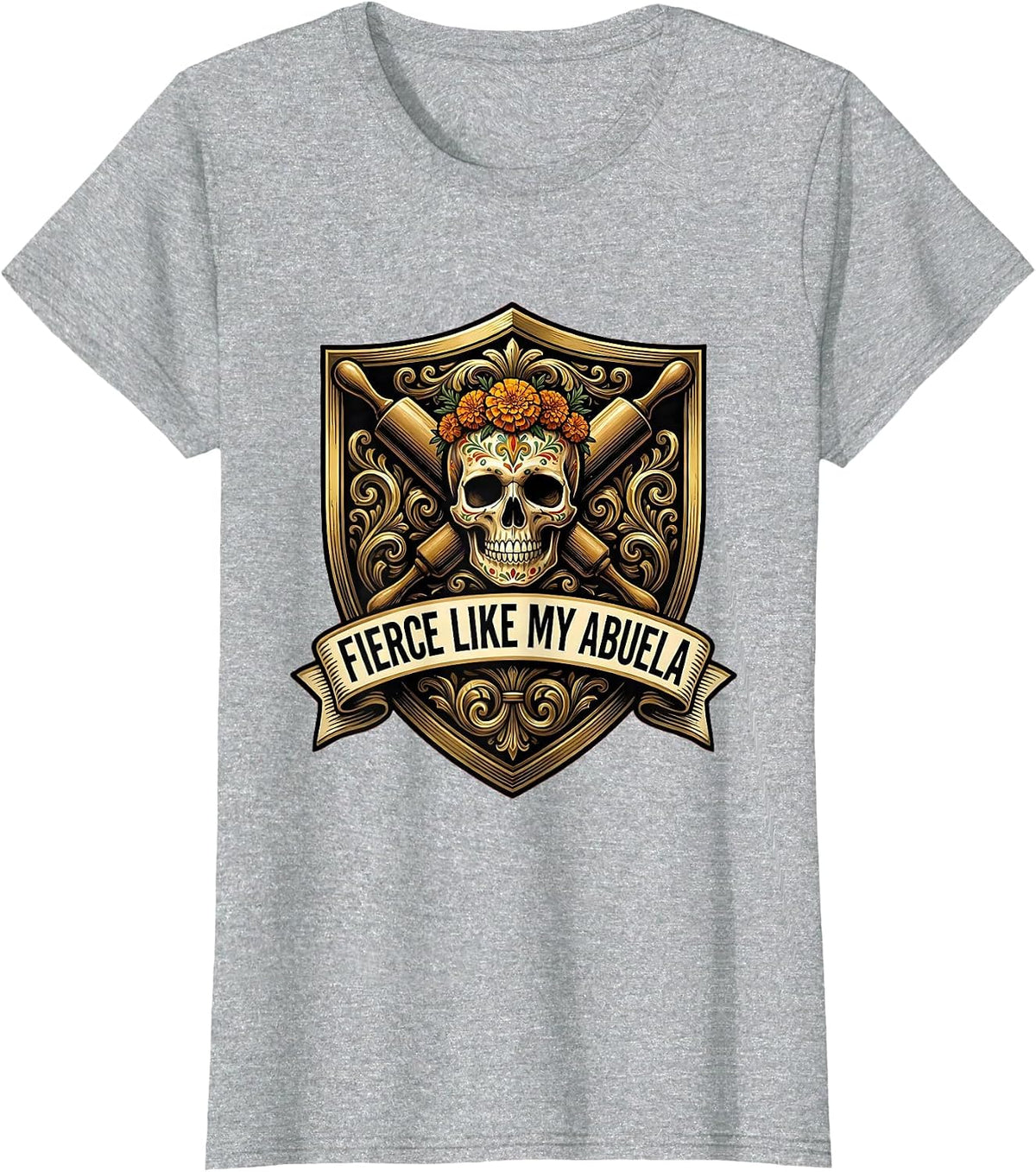 Women's Fierce Like My Abuela Mexican Pride Design T-Shirt - Heather Grey