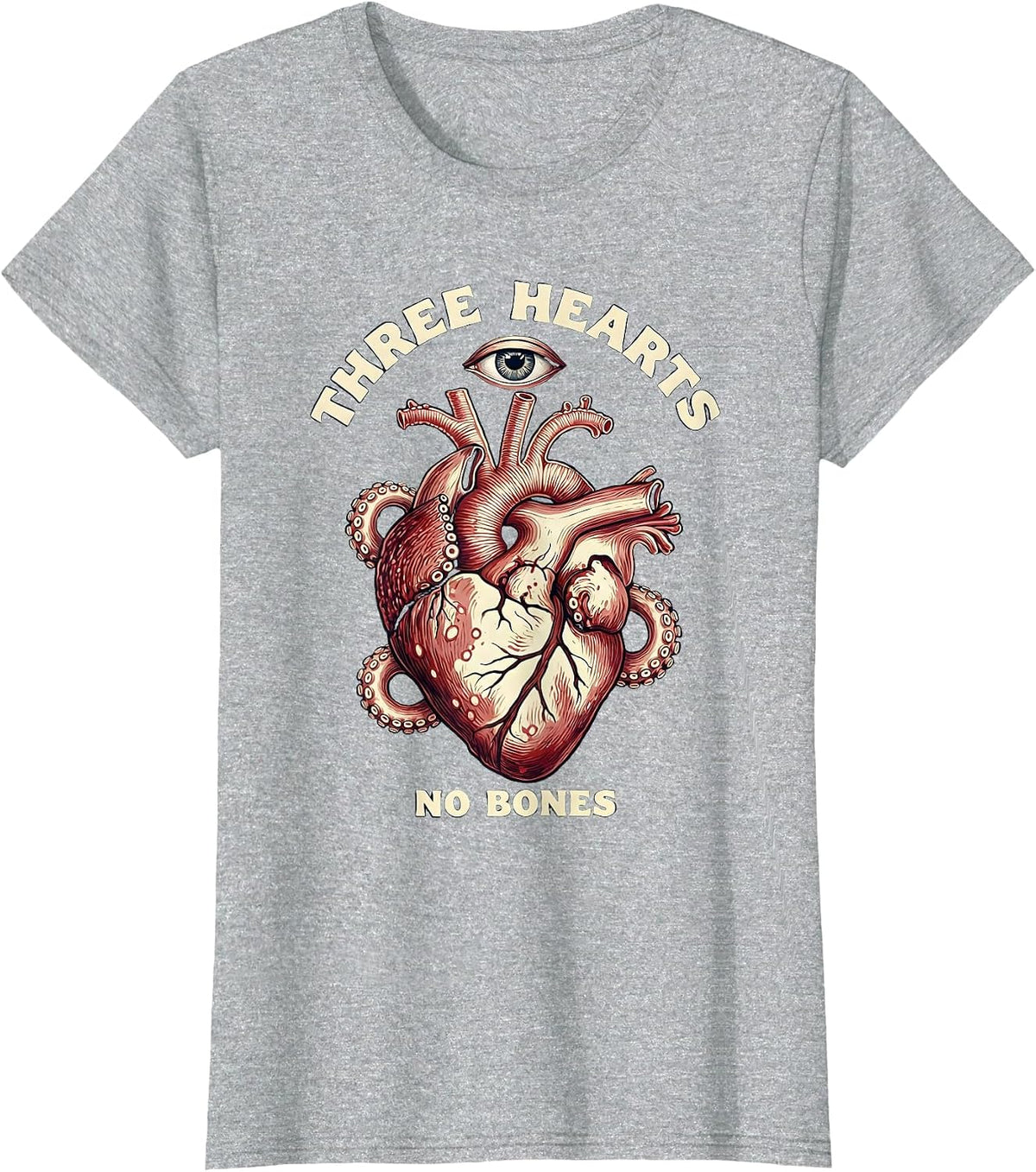 Three Hearts No Bones Octopus Animal Skin Pattern T-Shirt - Heather Grey
