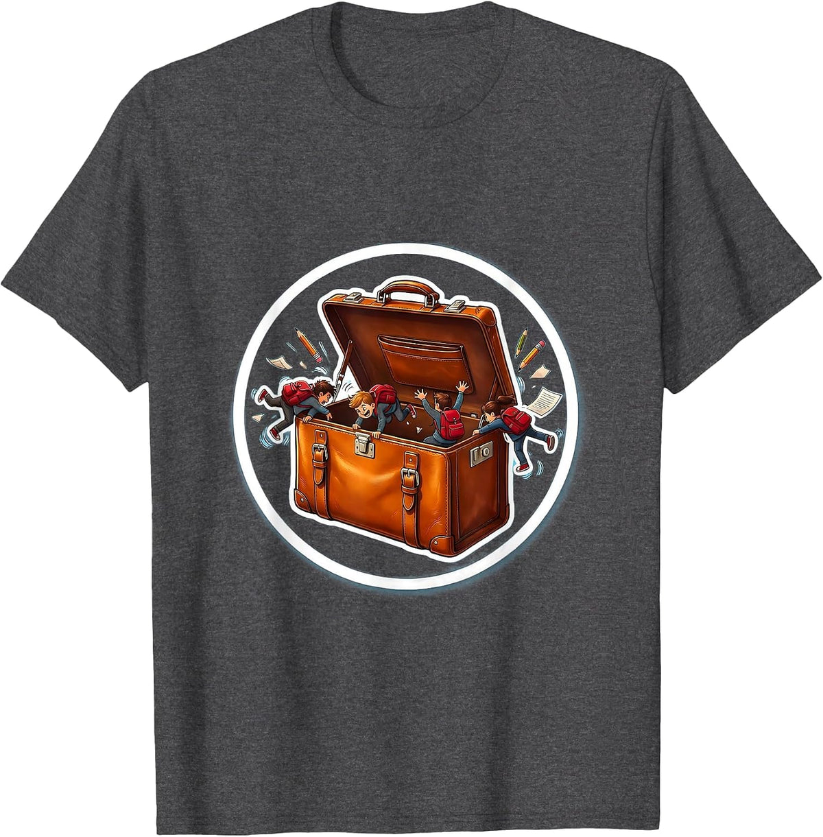 Funny Teacher Tiny Students Climbing Briefcase T-Shirt - Dark Heather Grey