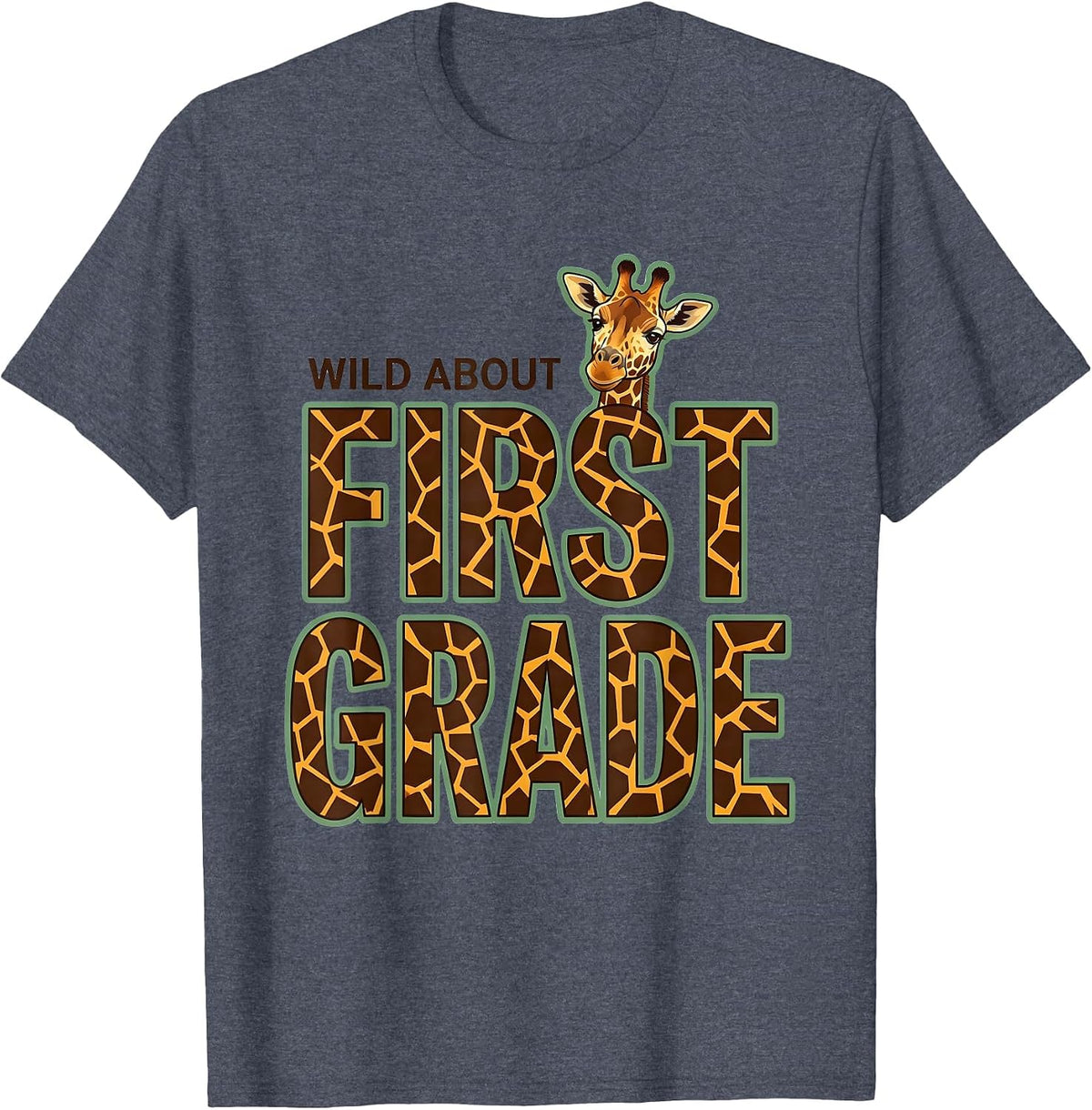 Wild About First Grade Playful Teacher Animal Print School T-Shirt - Heather Blue