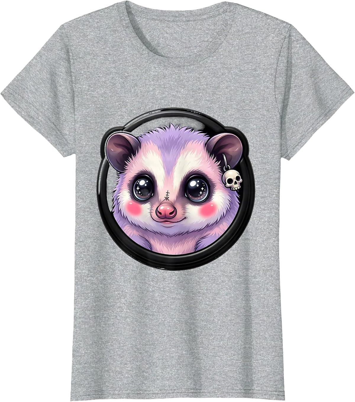 Women's Close-Up Opossum Face Graphic Tee T-Shirt - Heather Grey