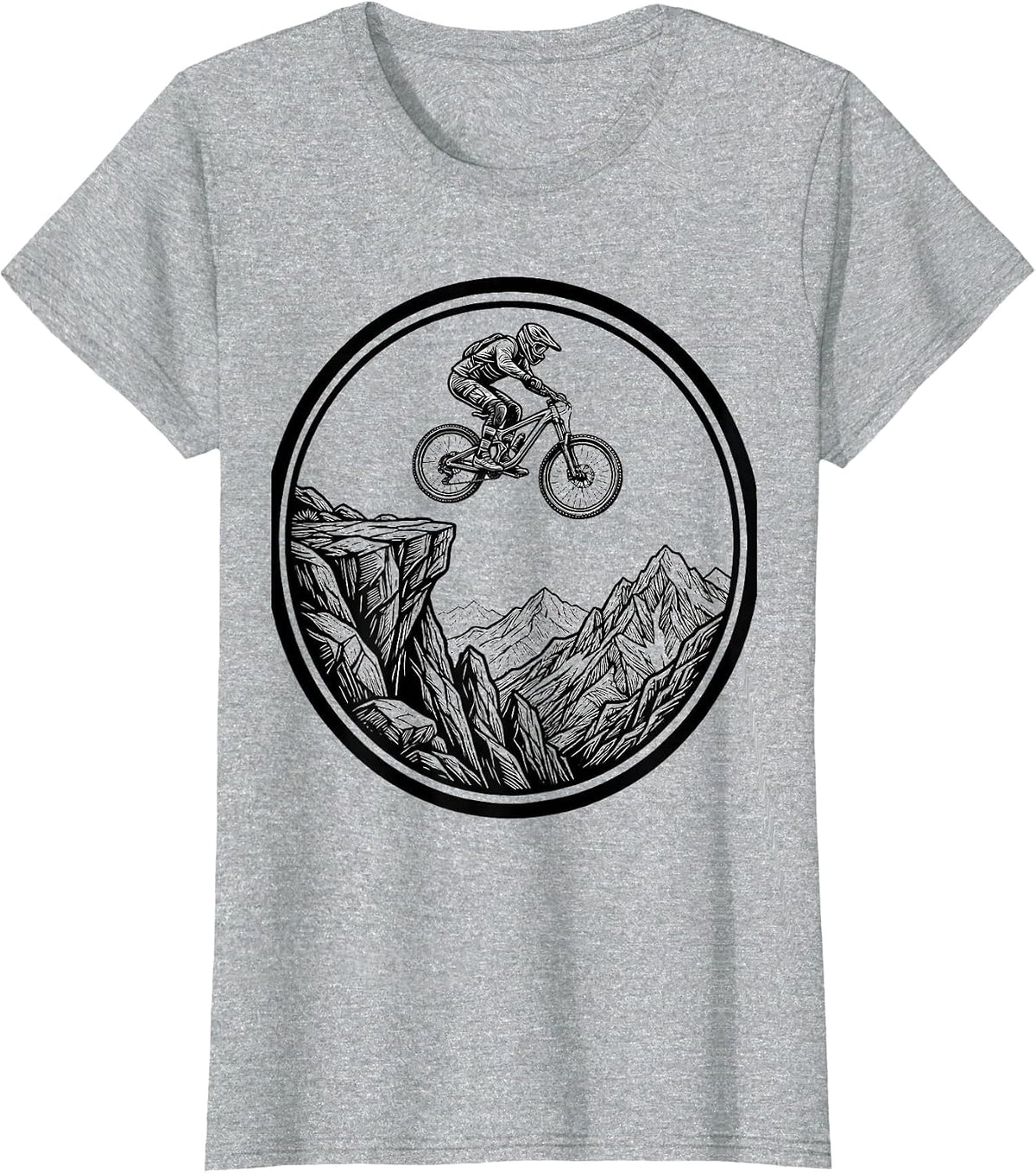 Mountain Bike Cliff Launch Graphic Tee T-Shirt - Heather Grey