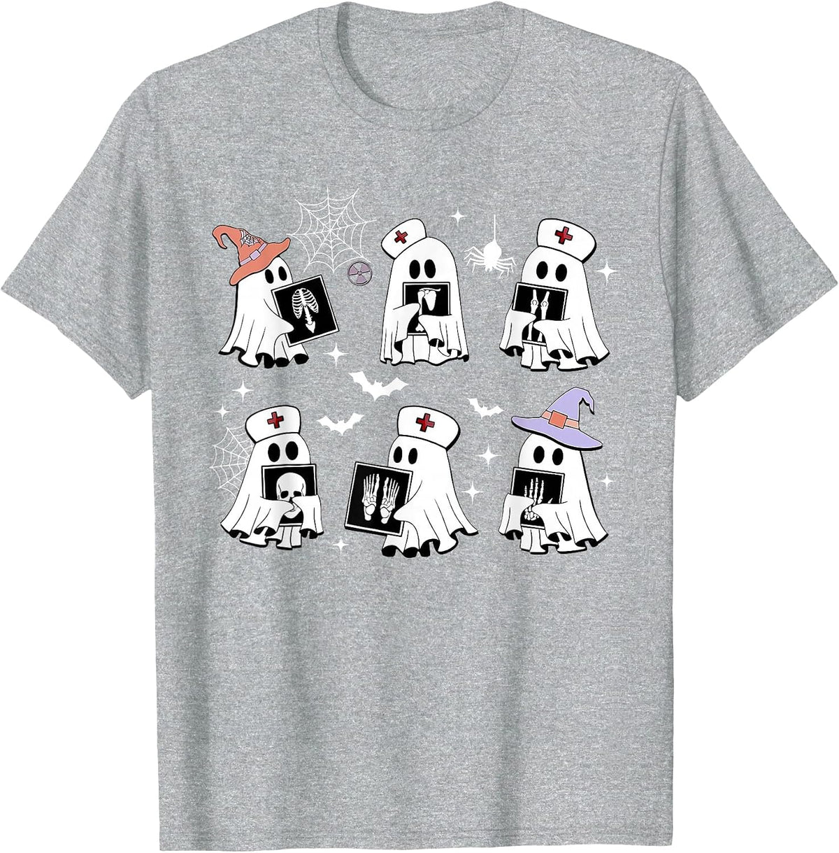 Funny X-ray Tech Ghosts Boo Sheet Radiology Spooky Halloween T-Shirt - Heather Grey