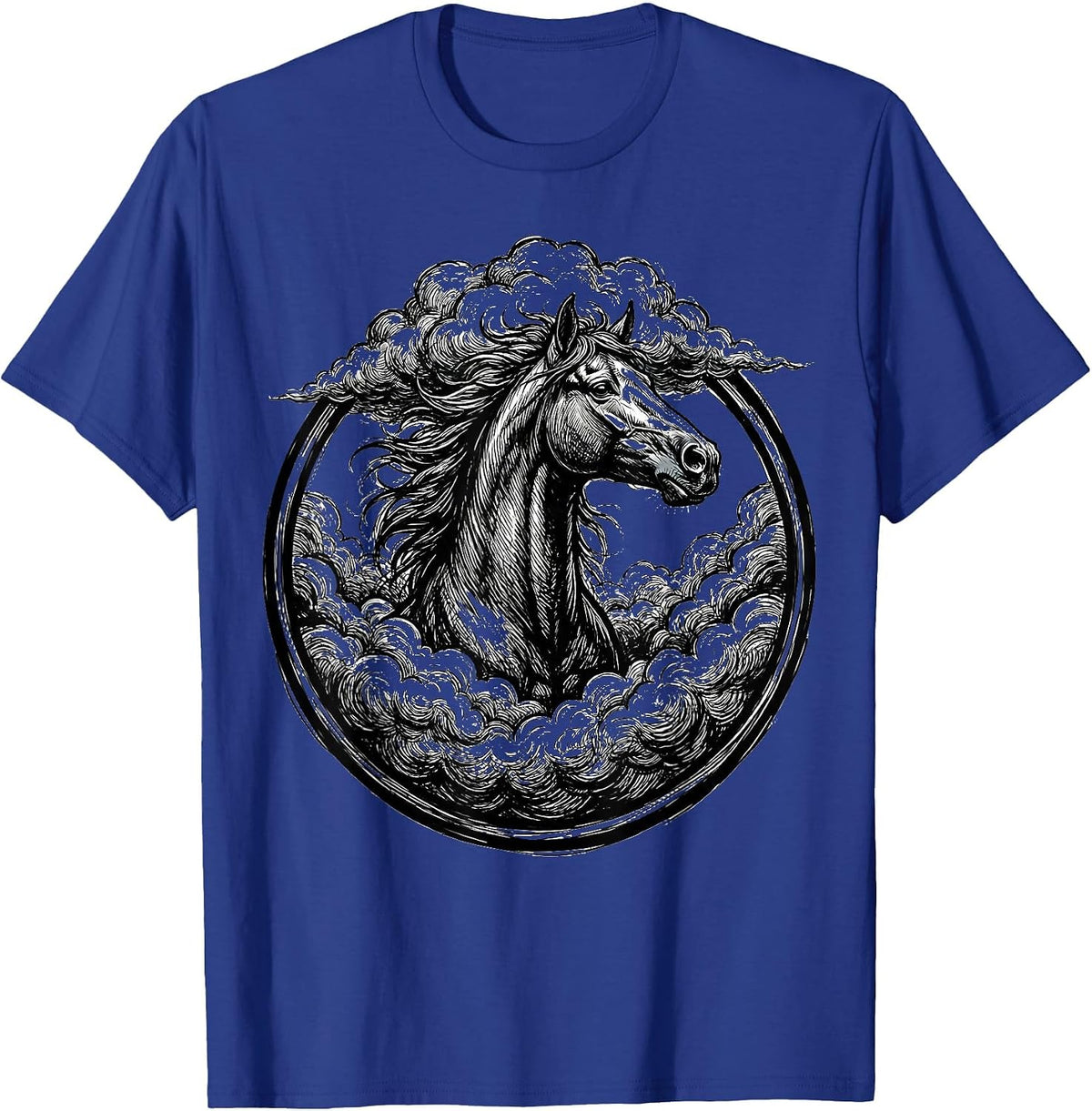 Horse Head Emerging From Thundercloud Graphic T-Shirt - Royal Blue