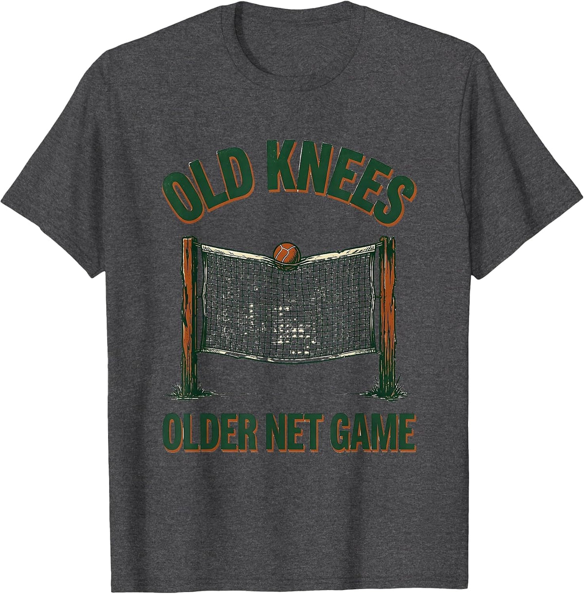 Old Knees, Older Net Game Vintage Tennis Player Pun Humor T-Shirt - Dark Heather Grey