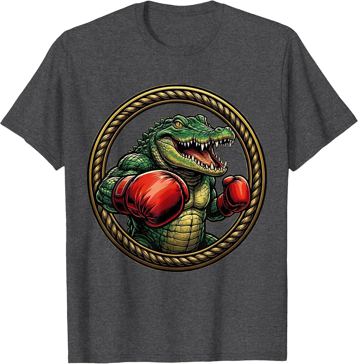 Gator Boxing Gloves Fighter Punch Illustration T-Shirt - Dark Heather Grey