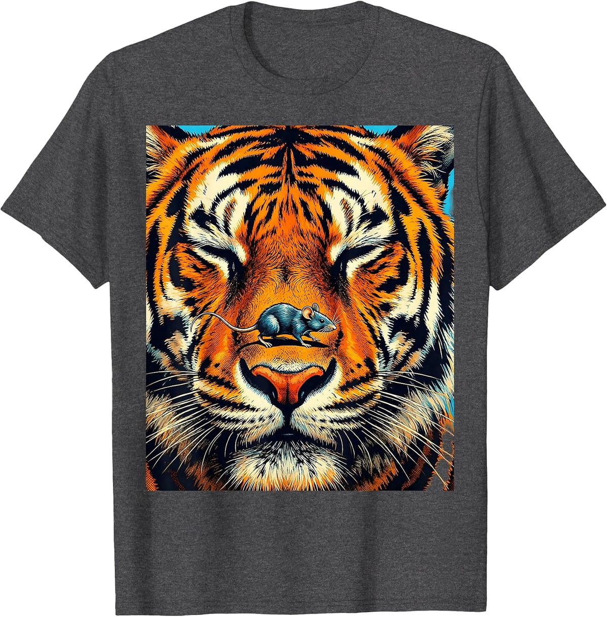Tiger and Mouse Kindness Graphic Design T-Shirt - Dark Heather Grey