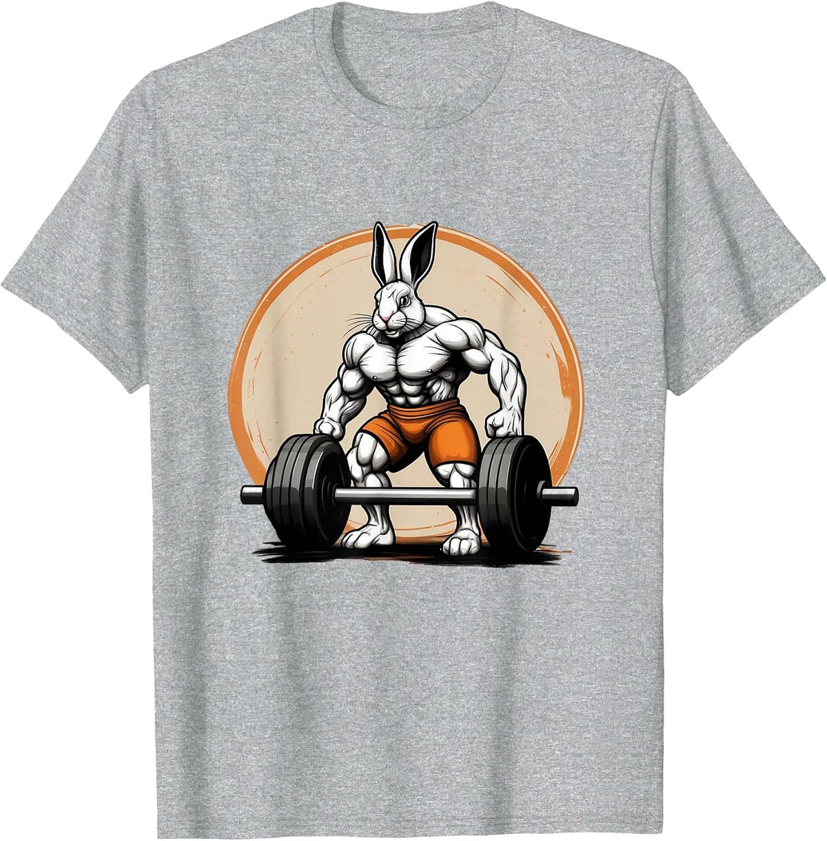 Bodybuilder Easter Bunny Powerlifting in the Gym T-Shirt - Heather Grey