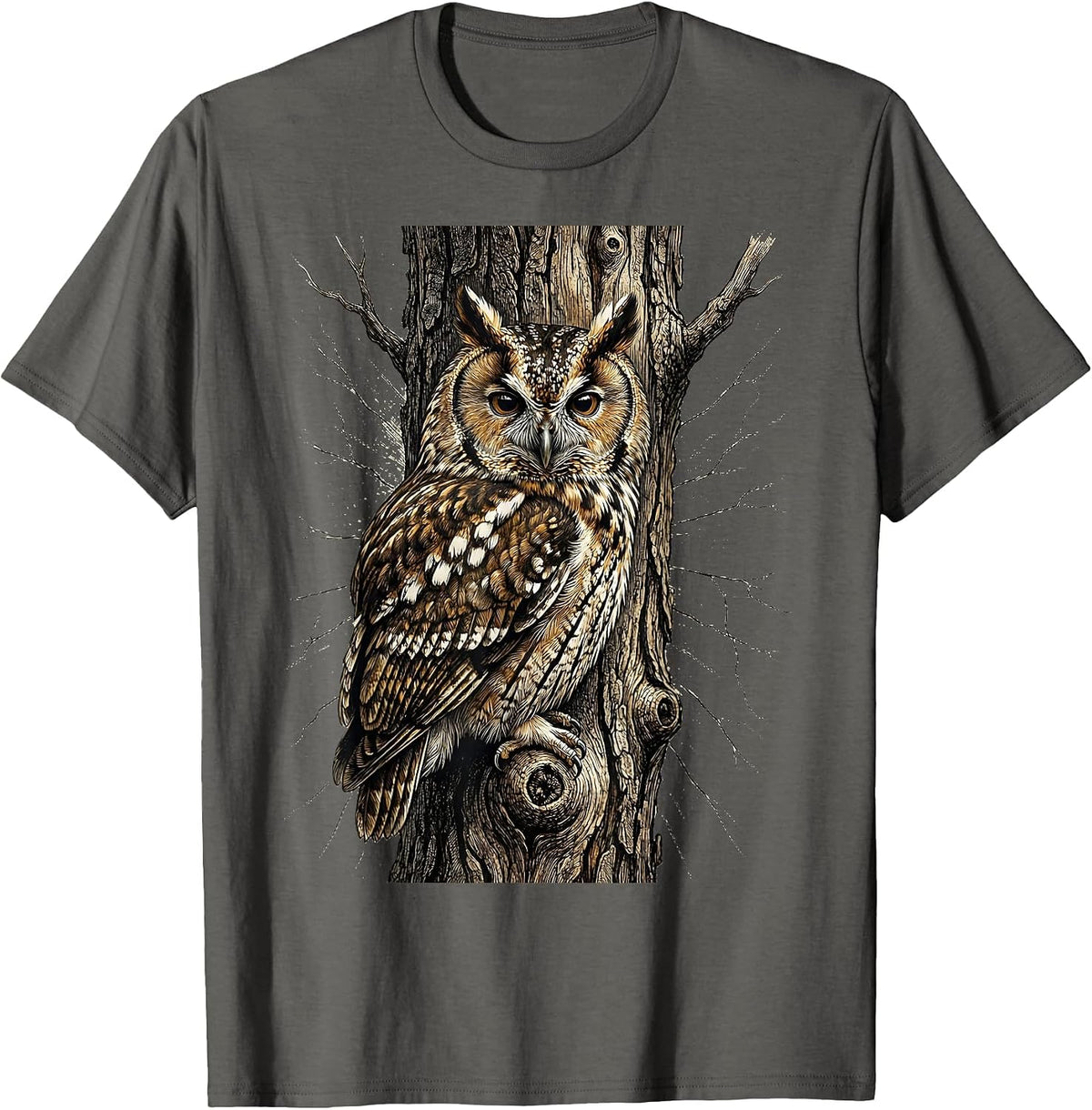 Men's Camouflaged Eastern Screech Owl Vintage Bird Lover Humor T-Shirt - Asphalt Grey