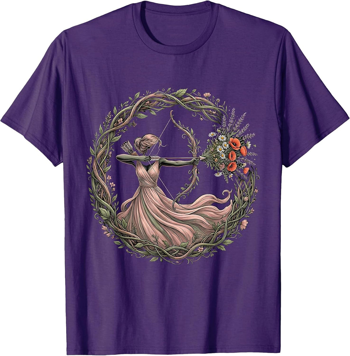 Labor Day Archer Wildflower Arrow Illustration T-Shirt - Purple