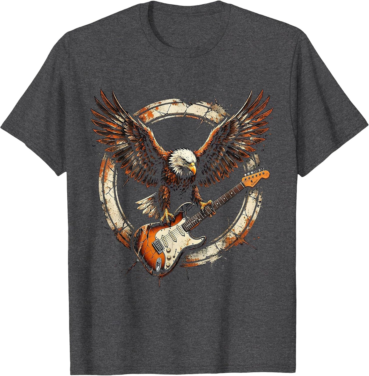 Men's Eagle Clutching Electric Guitar Graphic T-Shirt - Dark Heather Grey