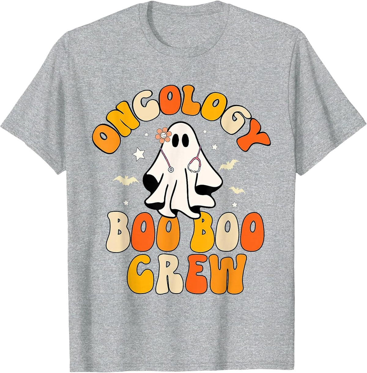 Groovy Oncology Nurse Boo Boo Crew Ghost Nursing Halloween T-Shirt - Heather Grey