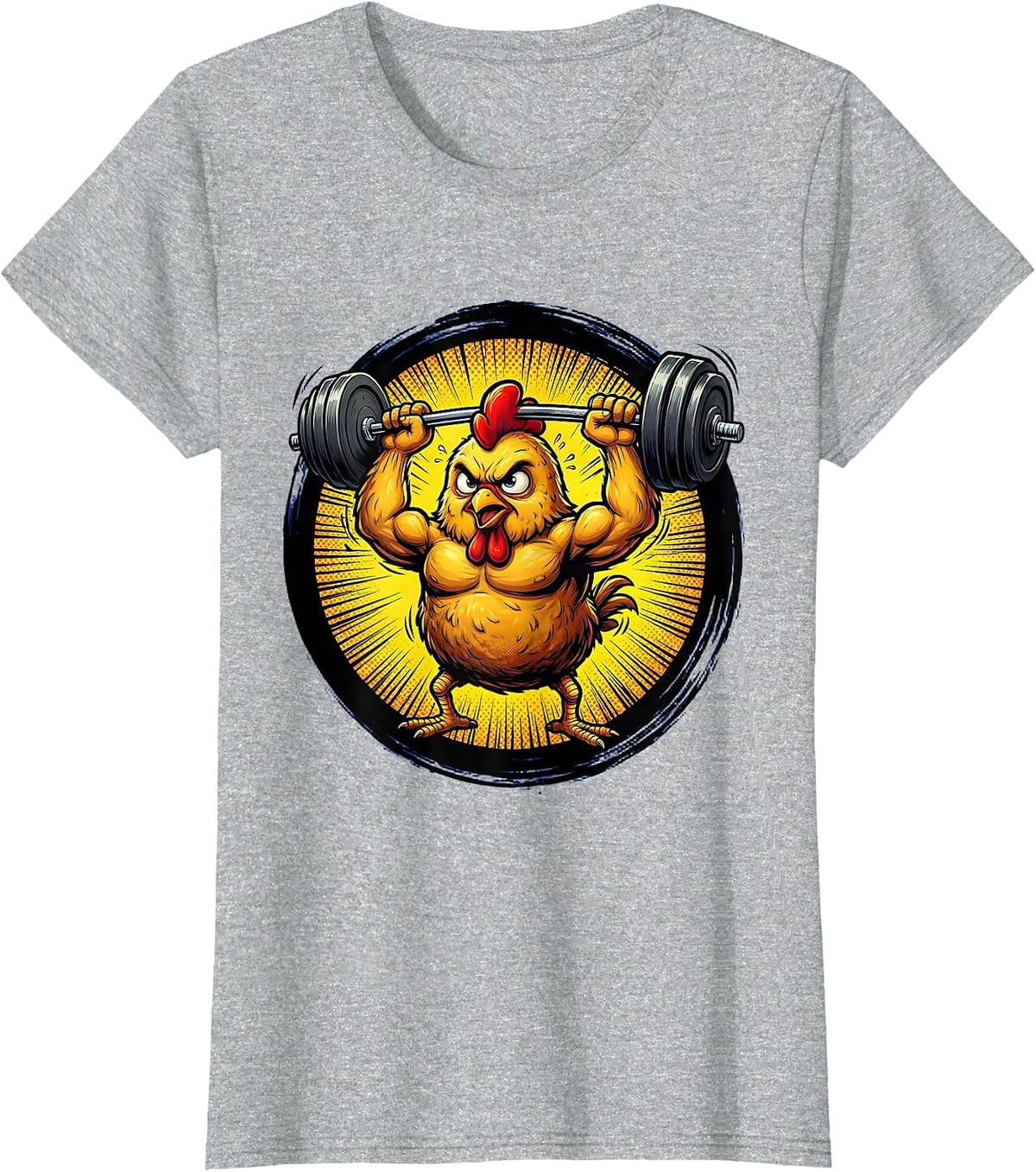 Chicken Nugget Lifting Weights Funny Gym Art T-Shirt - Heather Grey