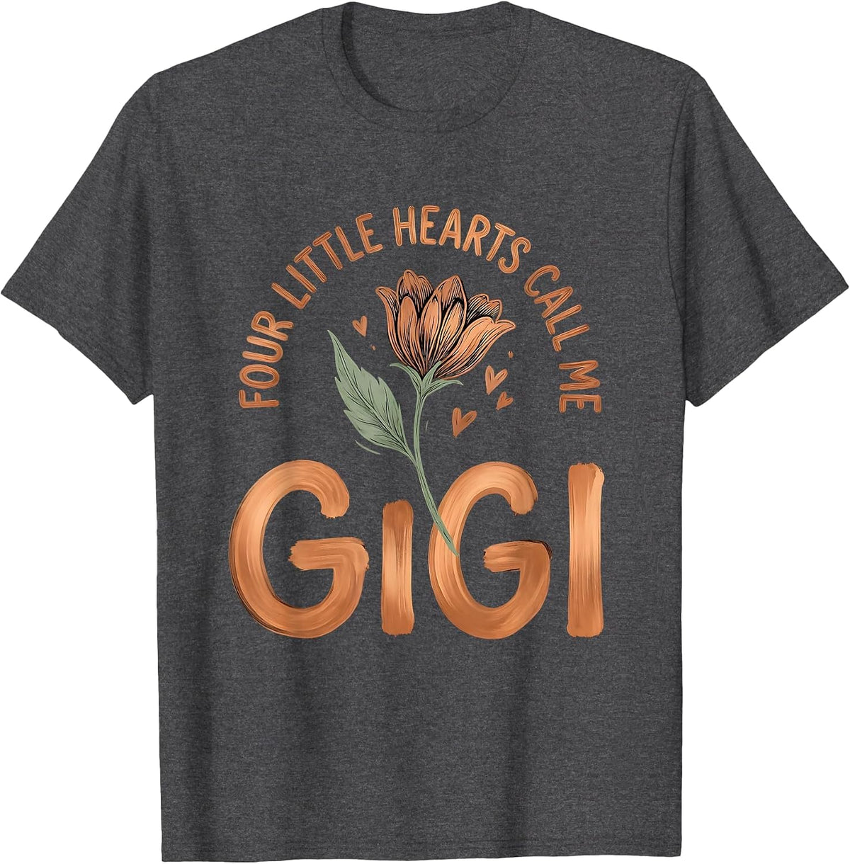 Four Little Hearts Call Me Gigi Boho Typography Grandma Gift T-Shirt - Dark Heather Grey
