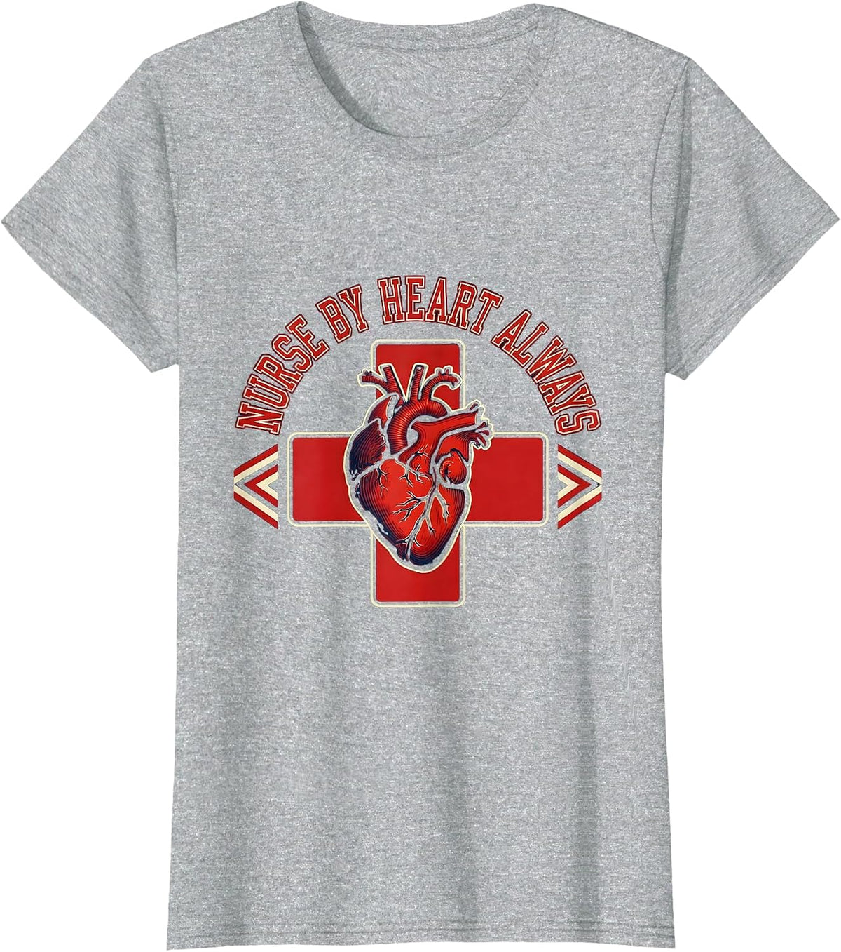 Women's Nurse By Heart Always School Nurse Design T-Shirt - Heather Grey
