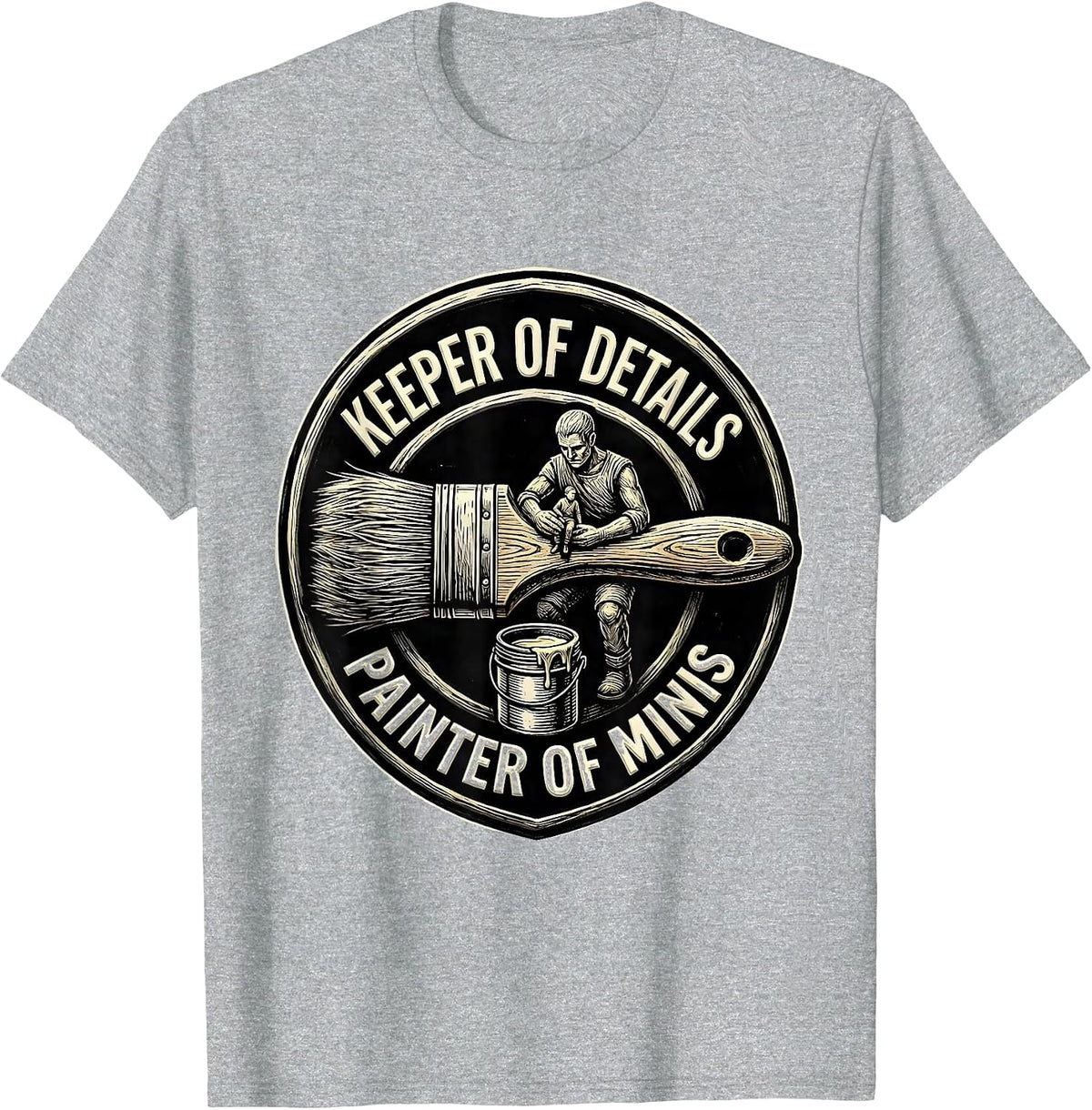 Men's Keeper Of Details Painter Of Minis Woodcut Engraving T-Shirt - Heather Grey