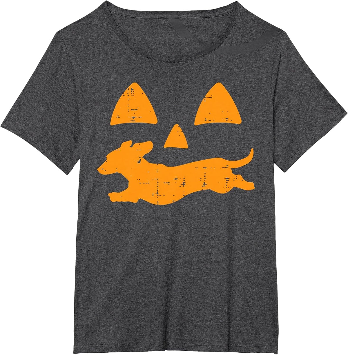 Pumpkin Eyes Dachshund Funny Halloween Jack O Lantern Dog T-Shirt - Dark Heather Grey