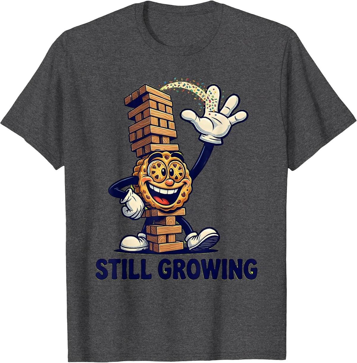 Men's Still Growing Cartoon Growth Mindset Teacher Motivational T-Shirt - Dark Heather Grey