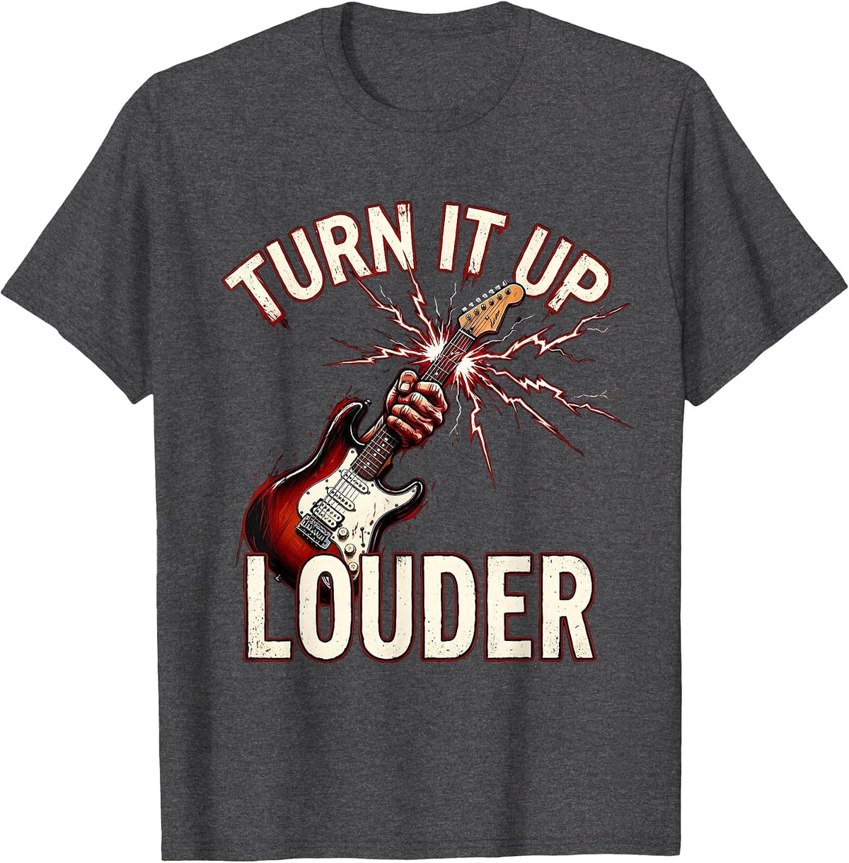 Turn It Up Louder Heavy Metal Rock Design T-Shirt - Dark Heather Grey