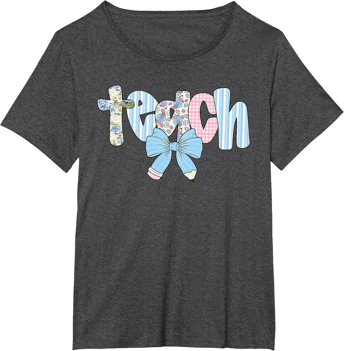 Coquette Bow Teach Teacher Happy First Day Back to School T-Shirt - Dark Heather Grey