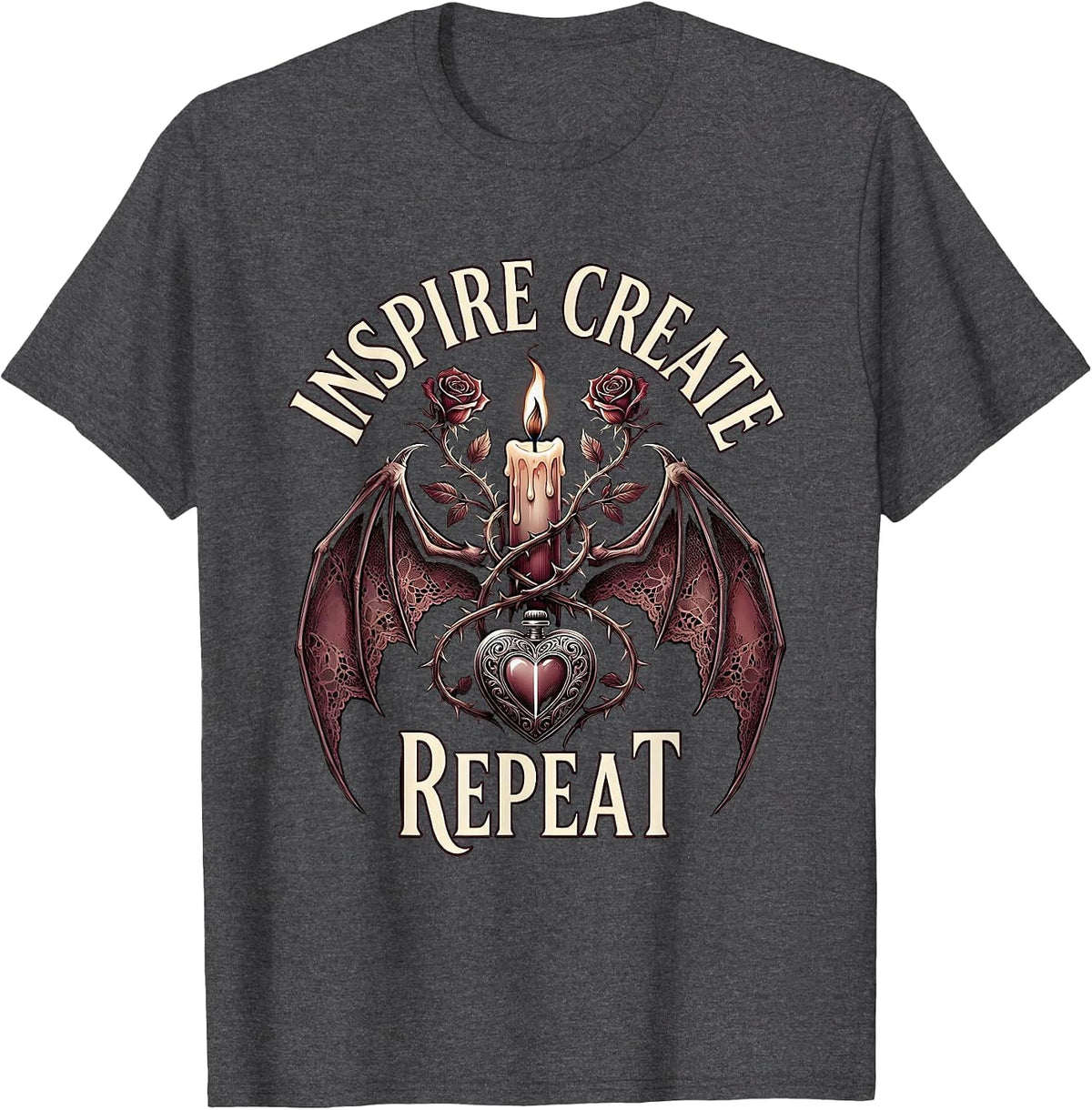Inspire Create Repeat Art Teacher Design T-Shirt - Dark Heather Grey