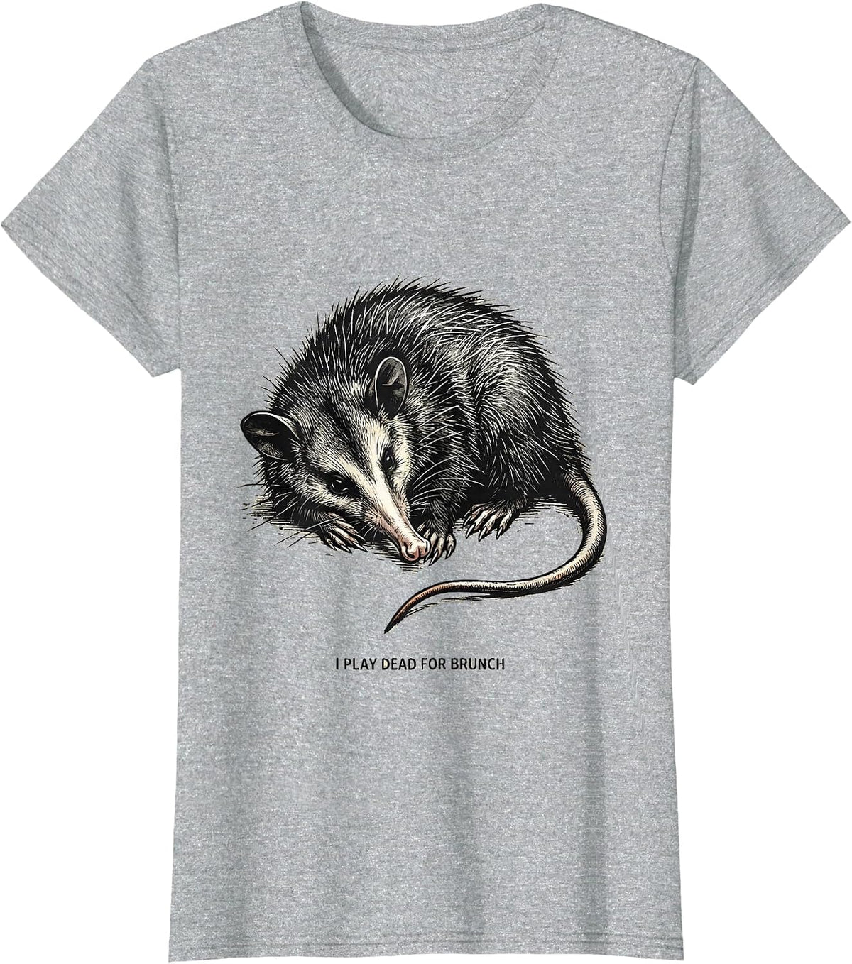 I Play Dead For Brunch Funny Opossum Meme Animal Humor T-Shirt - Heather Grey