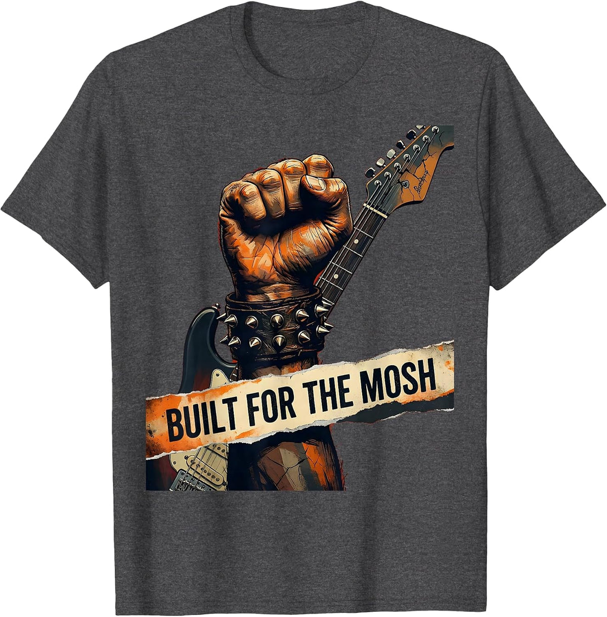Built for the Mosh 80s Rock Band Design T-Shirt - Dark Heather Grey