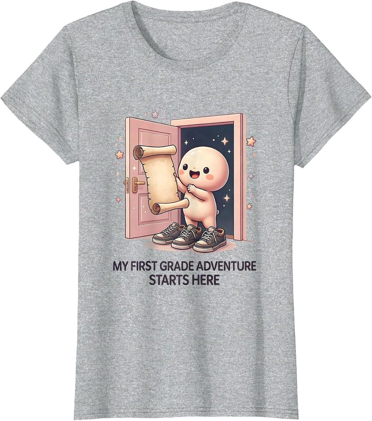 My First Grade Adventure Starts Here Cute Kawaii Back To T-Shirt - Heather Grey