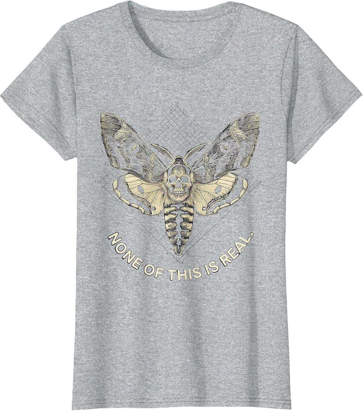 None Of This Is Real Deaths-Head Moth Topographic Horror T-Shirt - Heather Grey