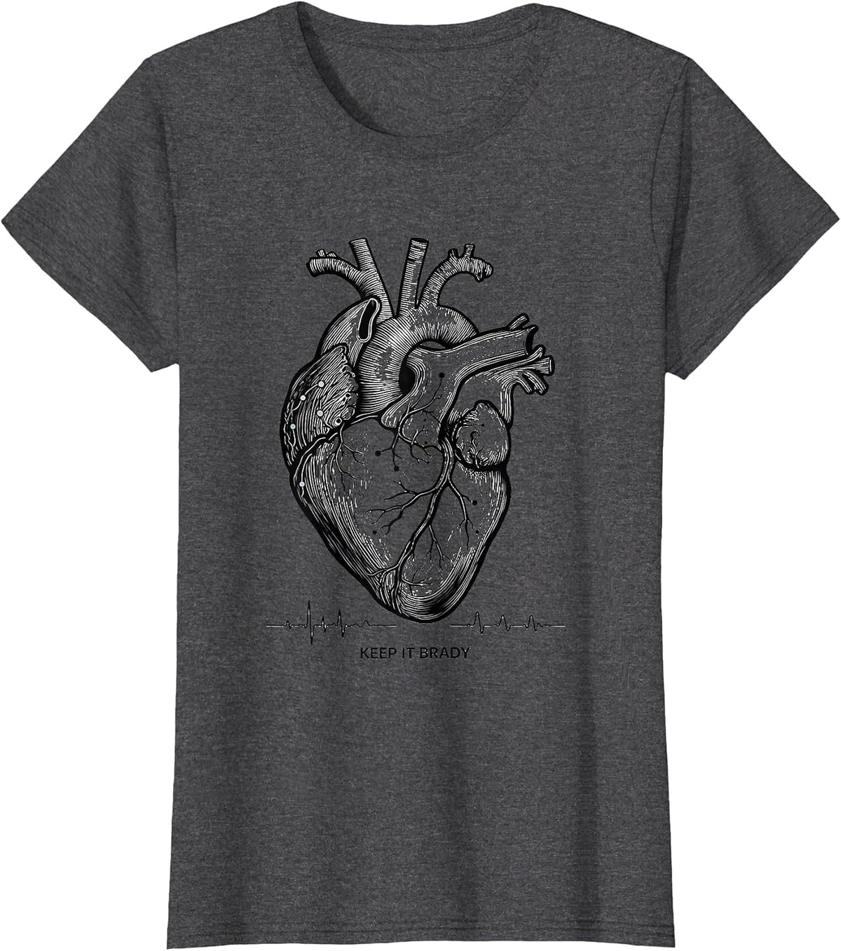 Women's Keep It Brady Cardiac Nurse Anatomy Conduction Pathway T-Shirt - Dark Heather Grey