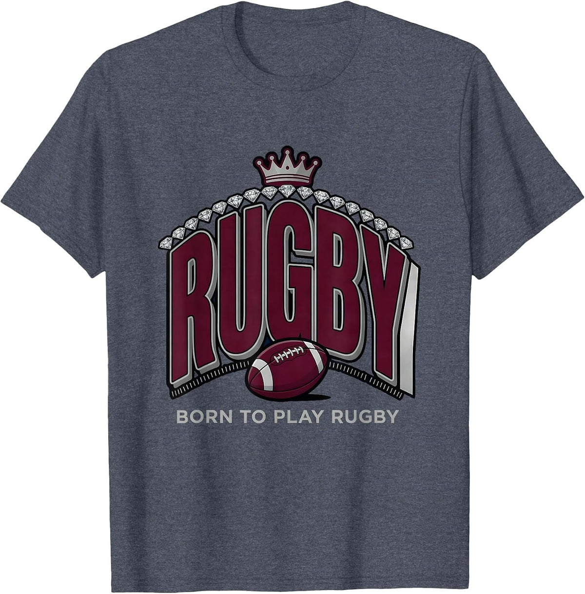 Born to Play Rugby Graphic Design T-Shirt - Heather Blue