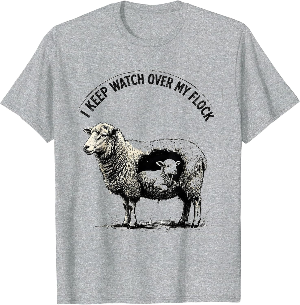 Men's I Keep Watch Over My Flock Faith Sheep Humor Gift T-Shirt - Heather Grey