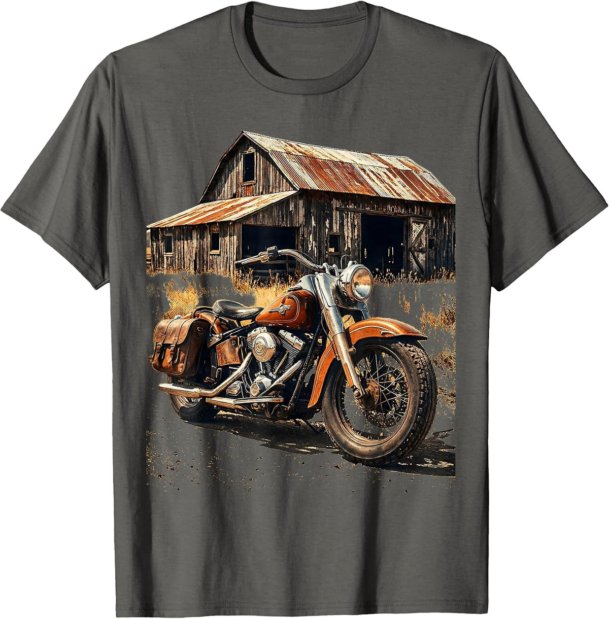 Men's Vintage Motorbike Barn American Classic Illustration T-Shirt - Asphalt Grey