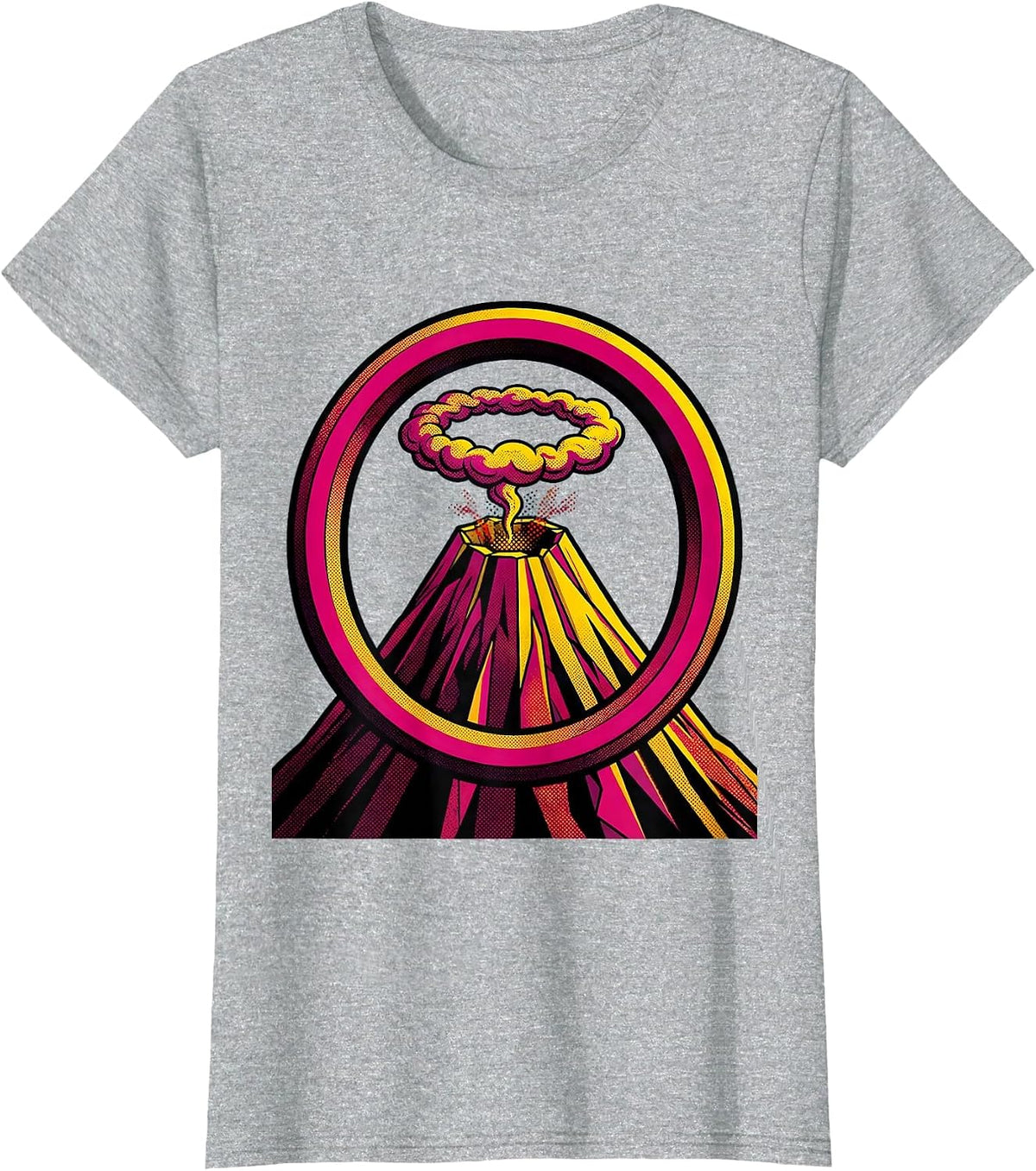 Ancient Volcano Smoke Ring Illustration T-Shirt - Heather Grey