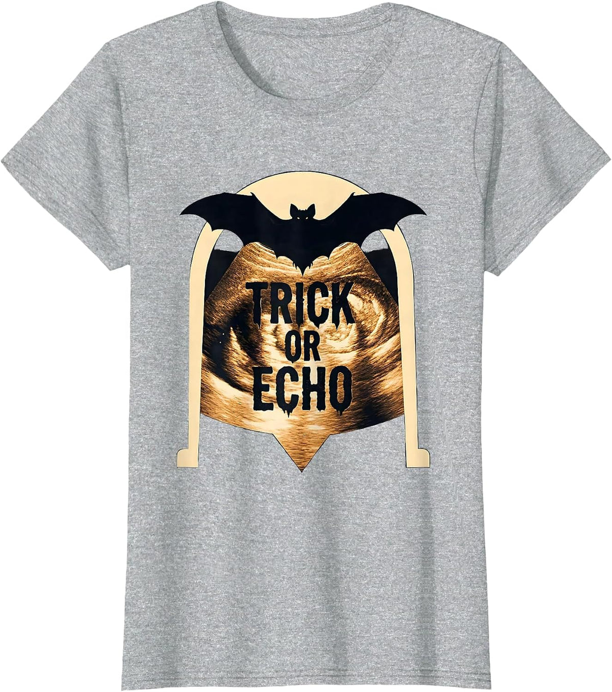 Trick Or Echo Silhouette Halloween Ultrasound Tech T-Shirt - Heather Grey