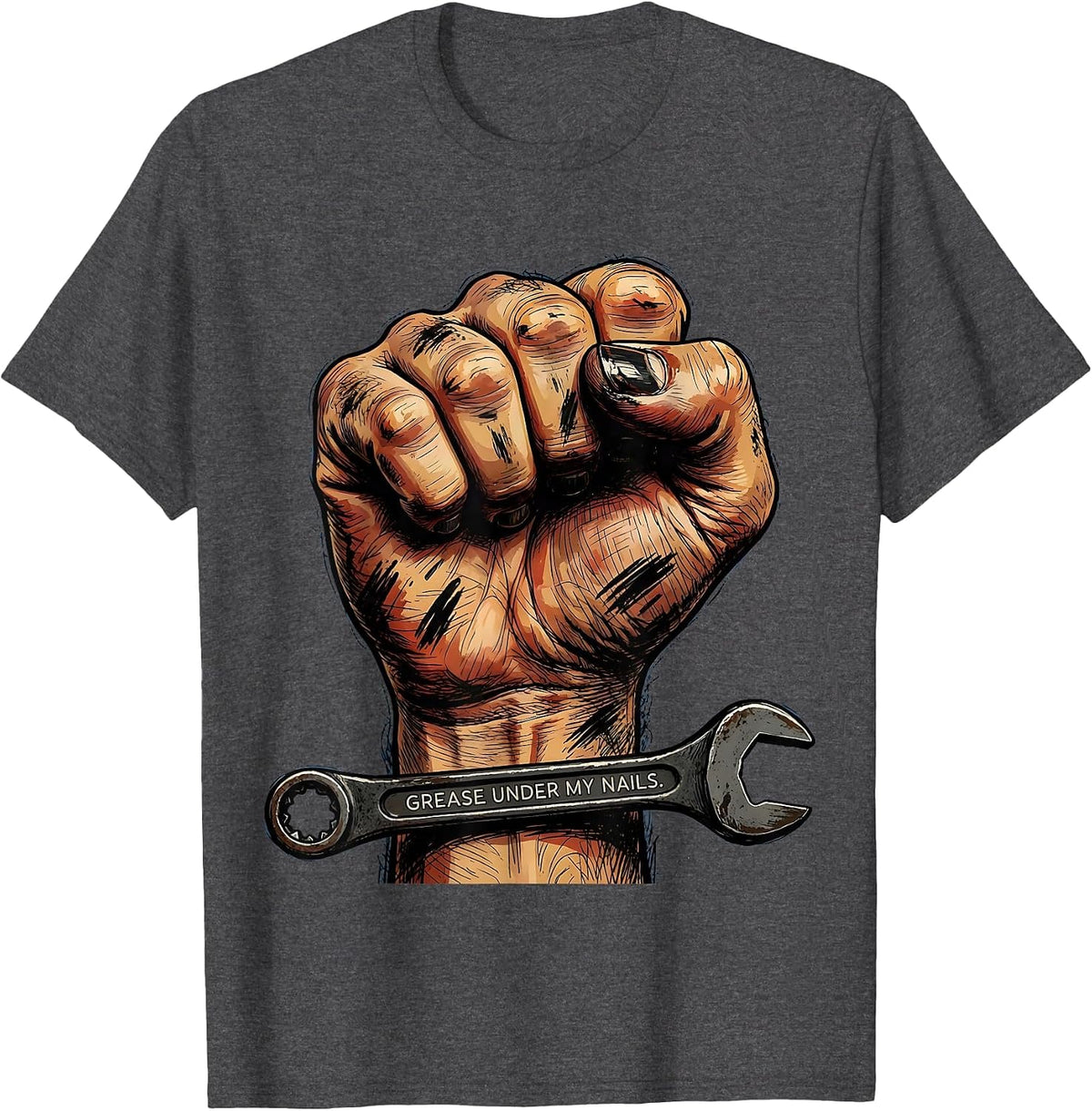 Grease Under My Nails Blue Collar Pride Design T-Shirt - Dark Heather Grey