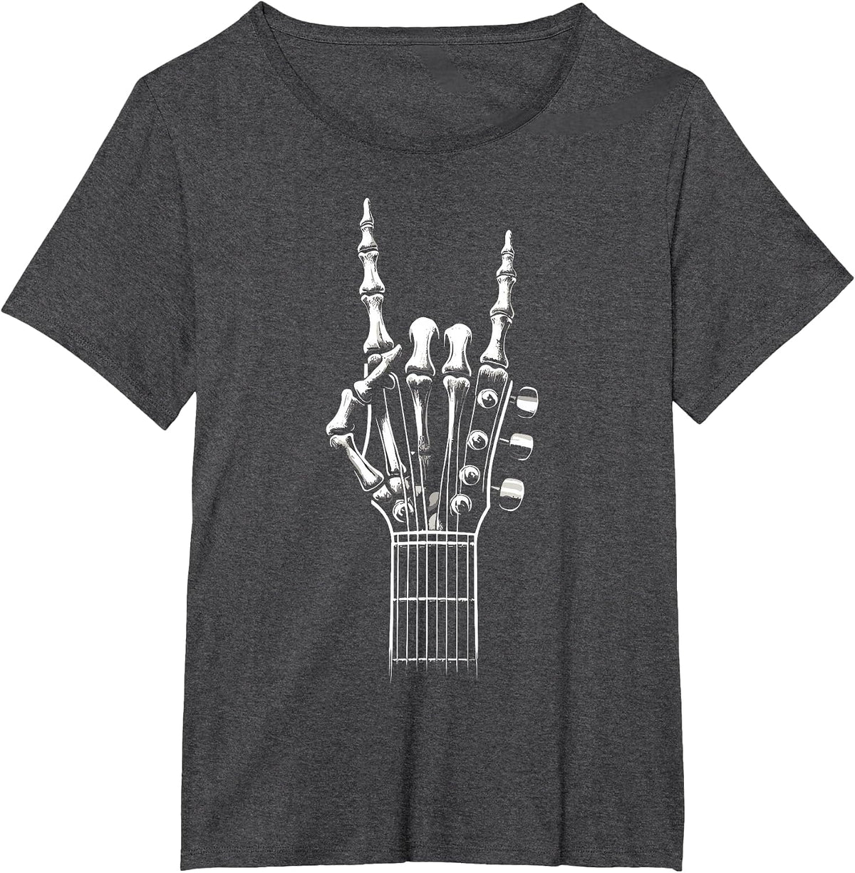 Guitar Skeleton Hand Sign Retro Rock and Roll T-Shirt - Dark Heather Grey