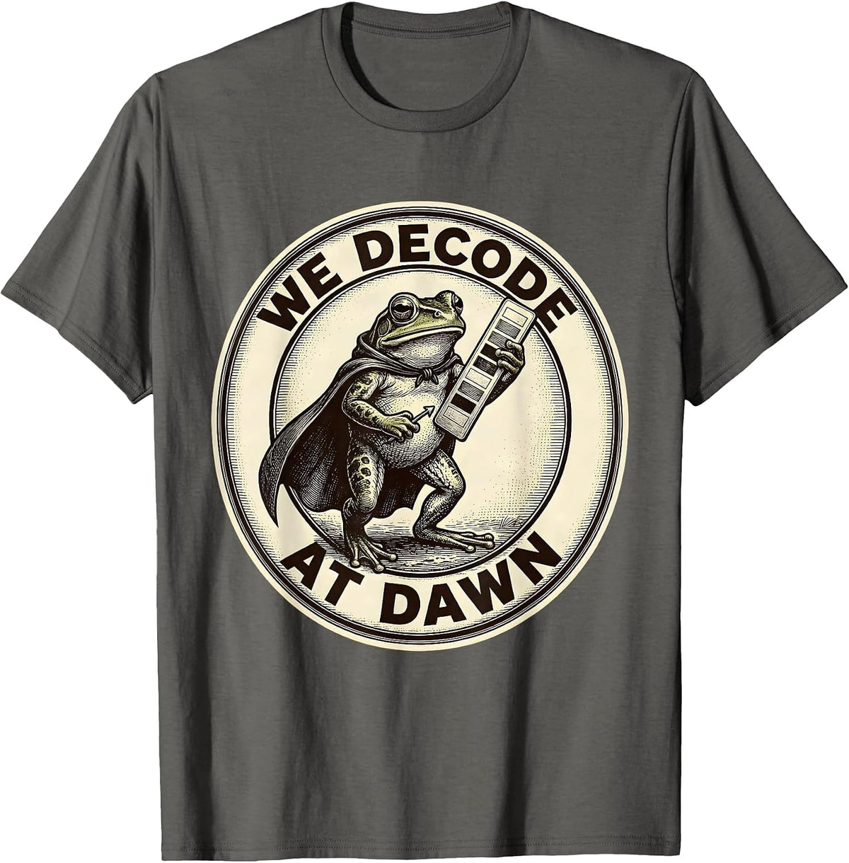 Men's We Decode At Dawn Funny Frog Teacher Back to School T-Shirt - Asphalt Grey