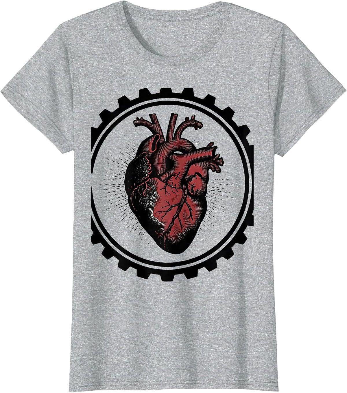 Emo Stitched Heart Graphic Design T-Shirt - Heather Grey