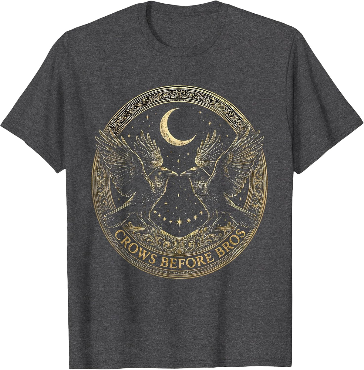 Men's Crows Before Bros Funny Crow Lover Design T-Shirt - Dark Heather Grey
